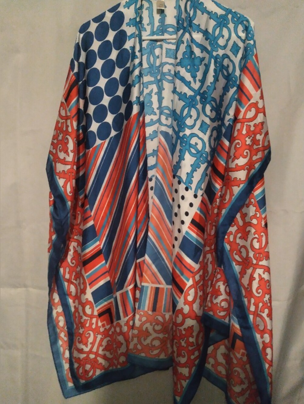 ♥️3/$15 Cato Multicolor Circle & Stripe Kimono - Blue, Coral & White
